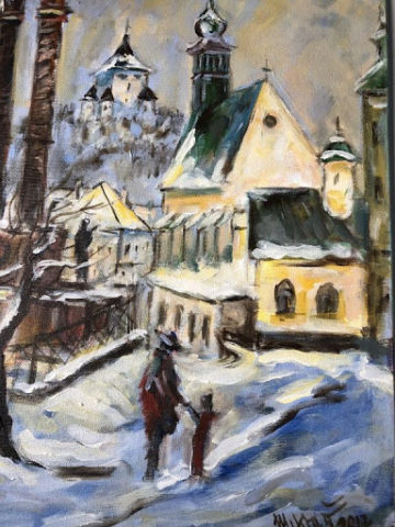 Marián Mikloš – Zimný pohľad na Banskoštiavnický Nový Zámok